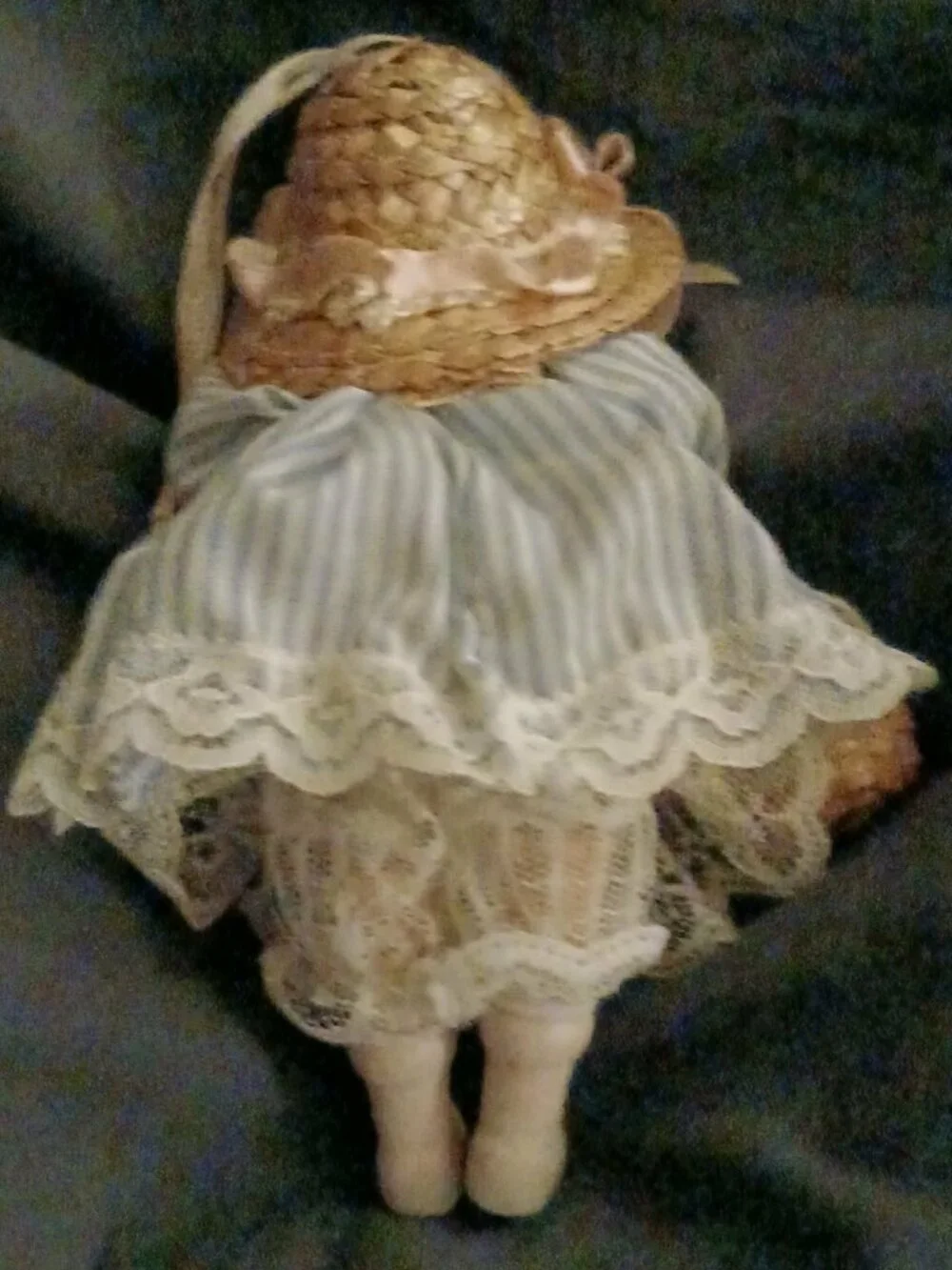 Vintage Jocelyn Mostrom Porcelain Doll With Cat in Basket for Kurt S. Adler Co.